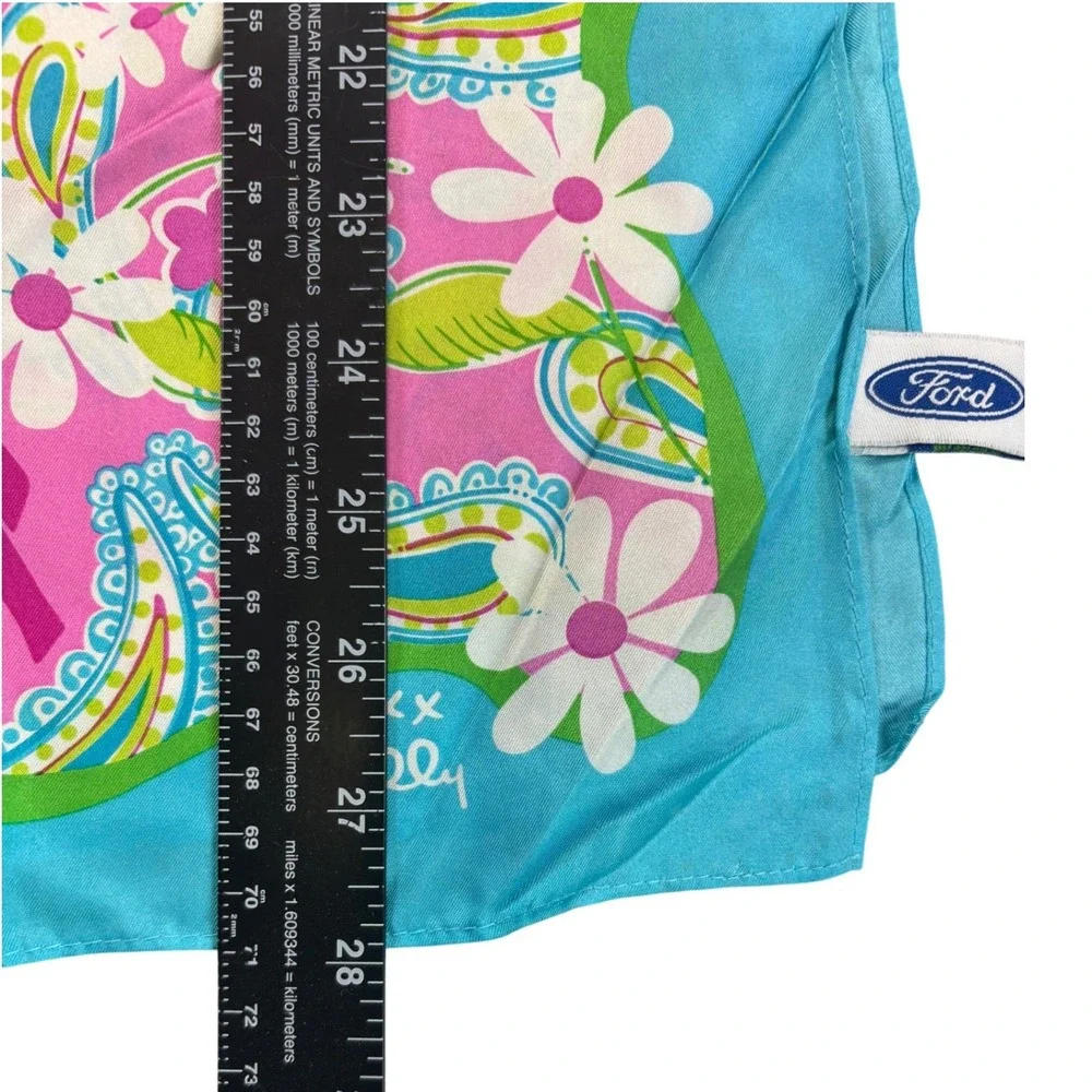 Lilly Pulitzer Scarf Women OS Pink Blue Floral Paisley Silk Ford Breast Cancer